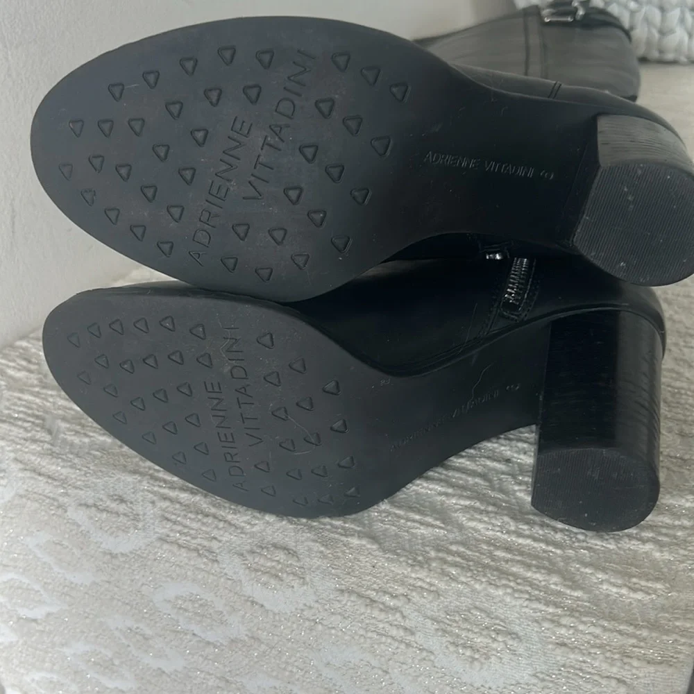 Adrienne Vittadini Black Leather Boots with Buckle Accents - Picture 10 of 15